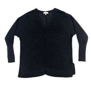 J. Society Women's Mesh Knit 100% Cotton V-Neck Sweater in Black Size Small